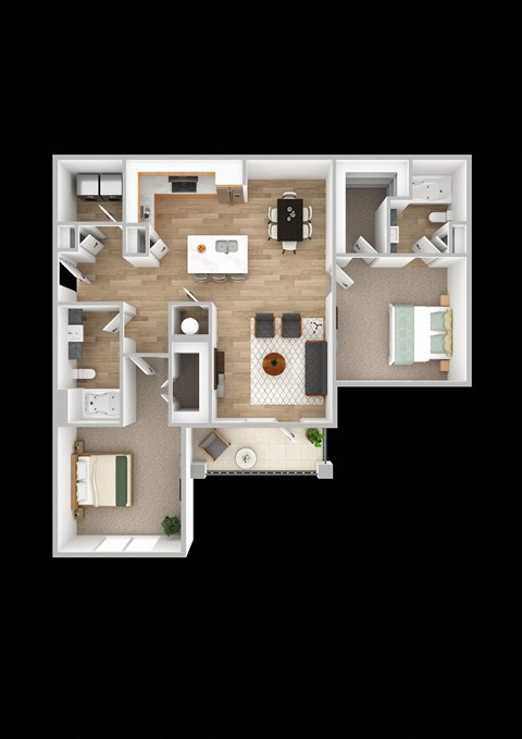 Floor plan for 2 beds, 2 baths, 1128 sqft